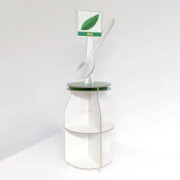 presentoir en forme de pot de yaourt